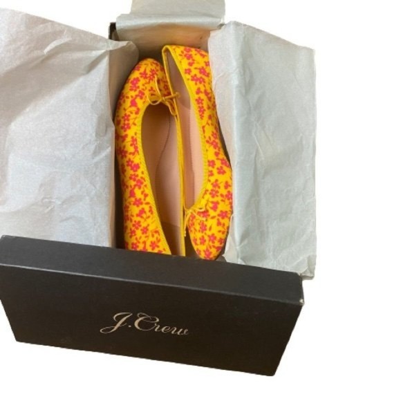 Shoes - J. Crew Yellow & Pink Kiki Bow Ballet Flats 7.5